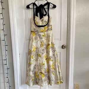 Anthropologie Hitherto Yellow and Black Silk Floral Halter Dress